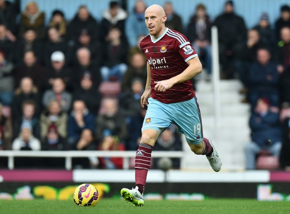 James Collins, pictured on January 18, 2015, has made 160 appearances for West Ham across two spells, having rejoined the club in 2012 after a three-year period with Premier League rivals Aston Villa
