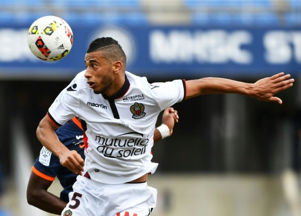 Nices midfielder Younes Belhanda eyes the ball during a French L1 football match against Montpellier on September 18, 2016 in Montpellier, southern France