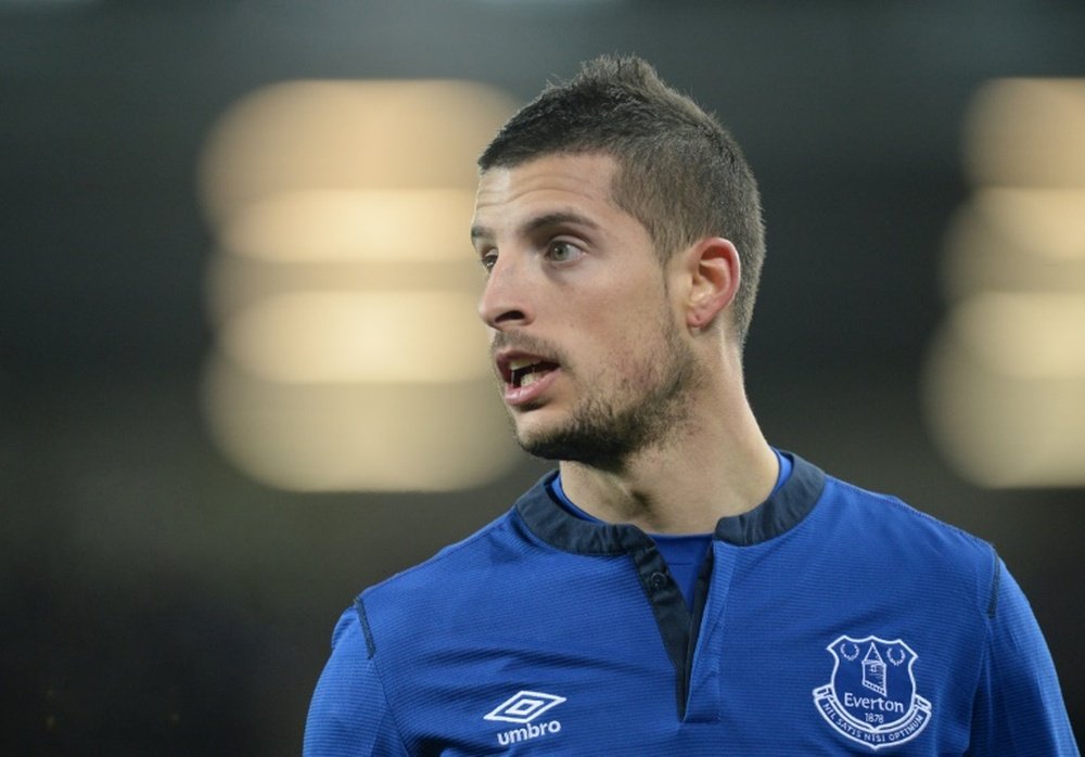 Evertons Kevin Mirallas, pictured on February 26, 2015, was dismissed in stoppage-time for a high tackle on Modou Barrow