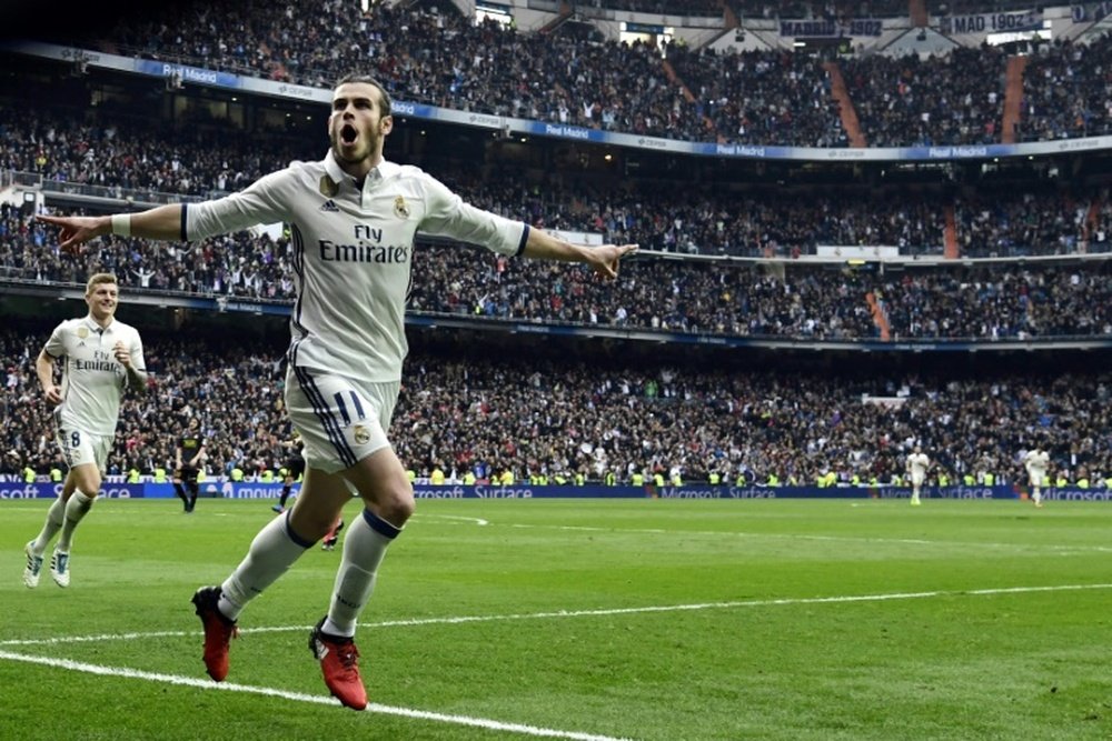 Real Madrids Gareth Bale celebrates scoring a goal. AFP