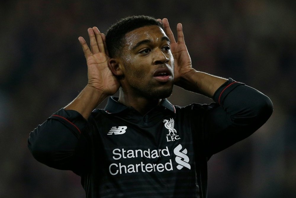 Liverpools midfielder Jordon Ibe celebrates scoring on December 2, 2015