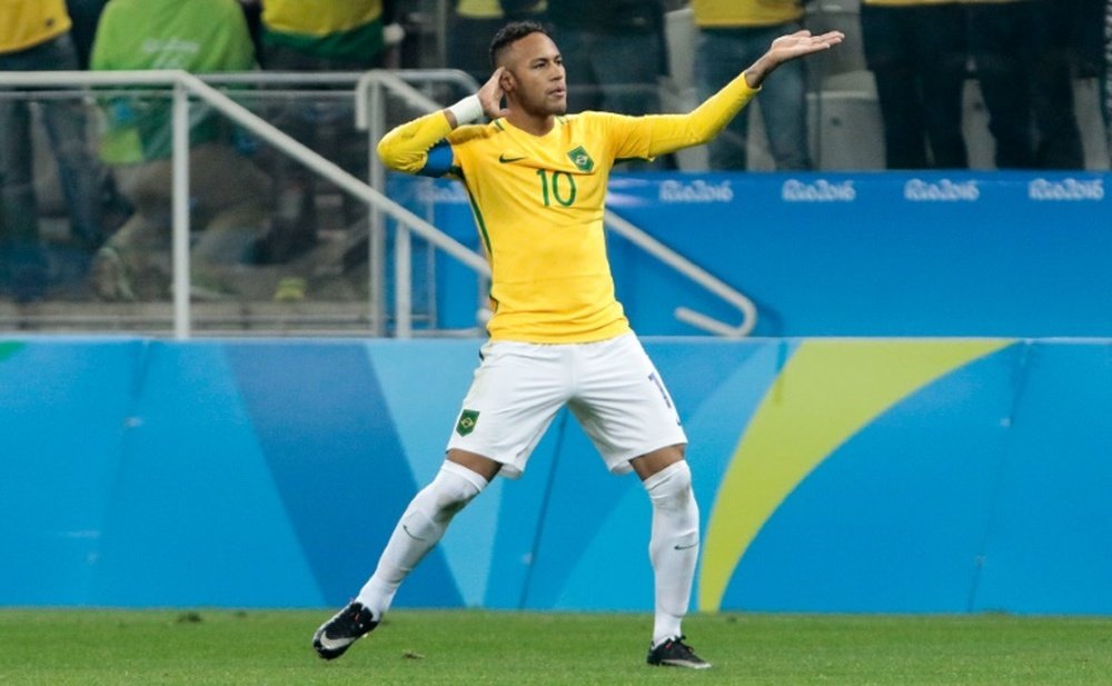 Le Brésilien Neymar, buteur face à la Colombie en quarts du tournoi de football aux JO de Rio, le 13 août 2016