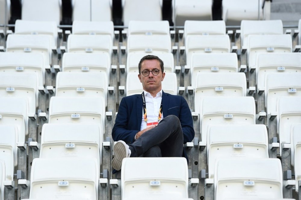 Jacques-Henri Eyraud lors de la réception de l'Eintracht Francfort. AFP