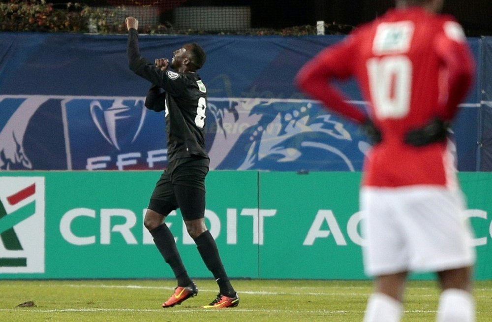 Lattaquant Oumar Camara ouvre le score pour Bastia face à Nancy en 16e de Coupe de France. AFP