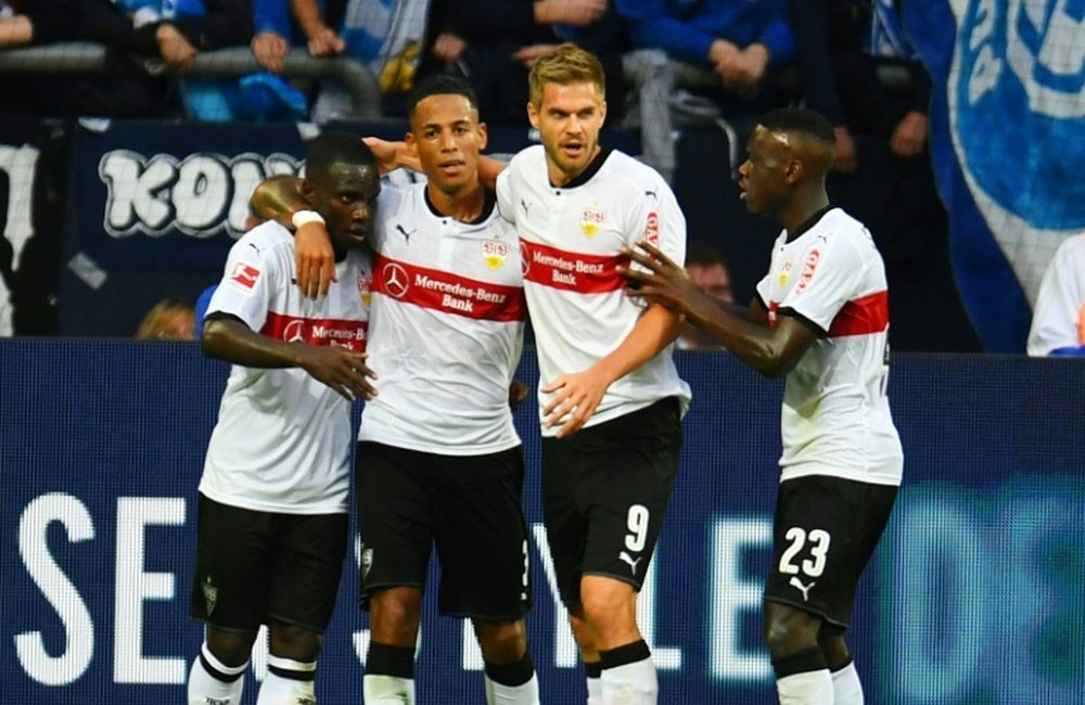 Les joueurs du VfB Stuttgart à la fête après un but contre Schalke 04. AFP