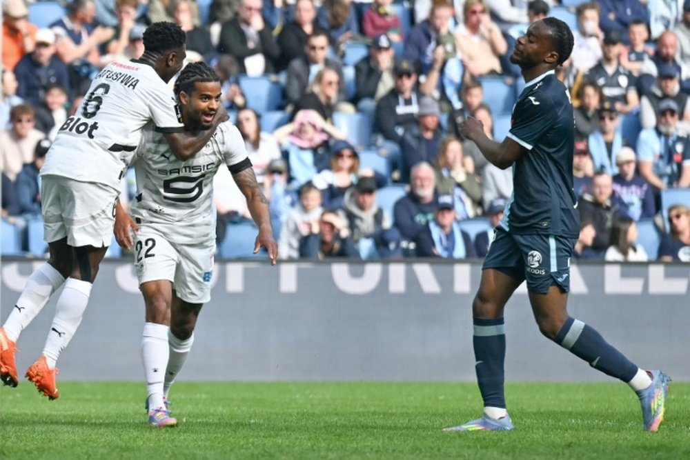 Lorenz Assignon (centre), buteur pour Rennes face au Havre. AFP
