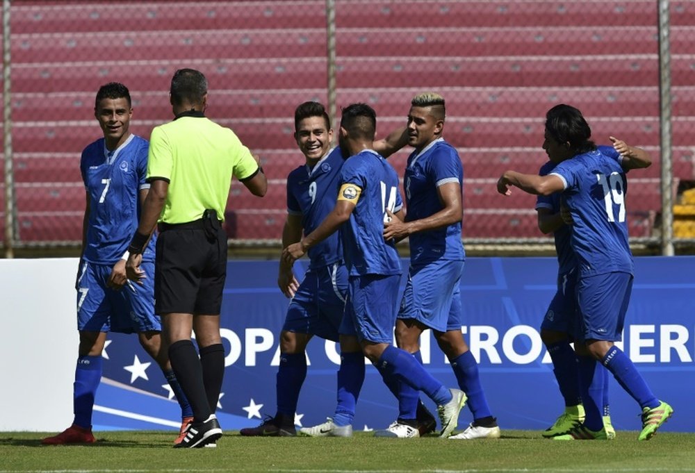 La sélection du Salvador victorieuse du Nicaragua dans la Coupe d'Amérique centrale à Panama. AFP
