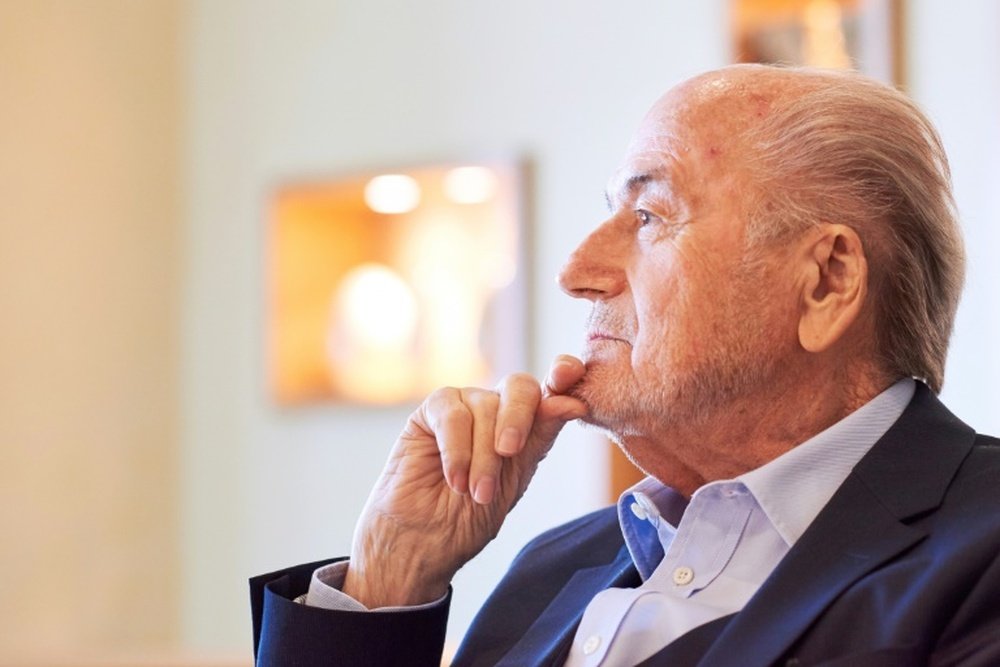 L'ancien président de la FIFA Sepp Blatter lors d'un interview, le 21 avril 2017 à Zurich. AFP