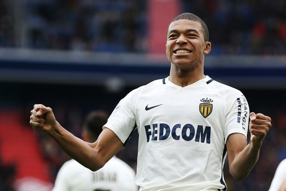 La joie de l'attaquant de Monaco Kylian Mbappé, auteur d'un doublé face à Caen. AFP