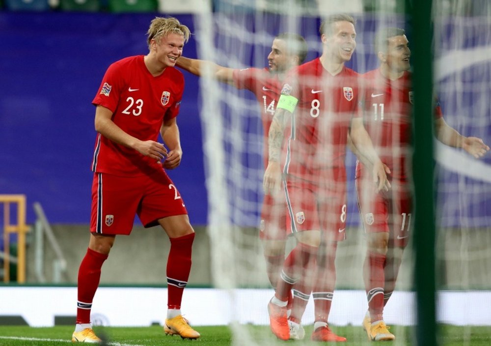 Premier hat-trick avec la Norvège pour Haaland. AFP