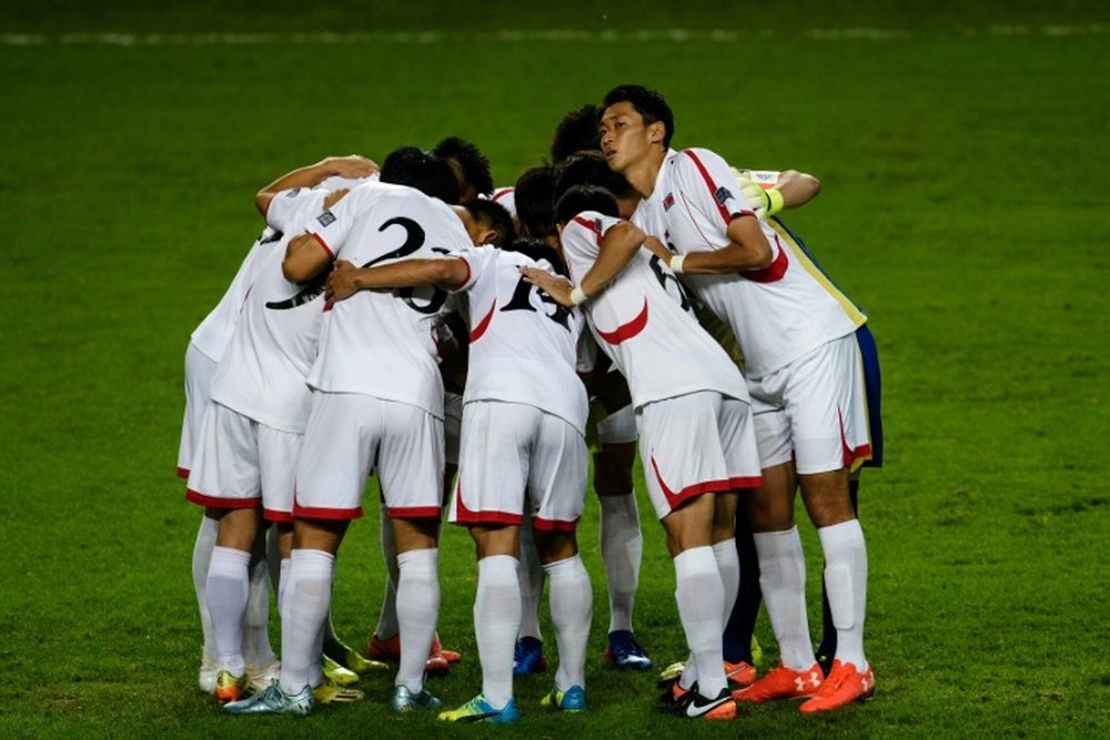 L'équipe de Corée du Nord à Hong Kong pour les éliminatoires de la Coupe dAsie des Nations. AFP
