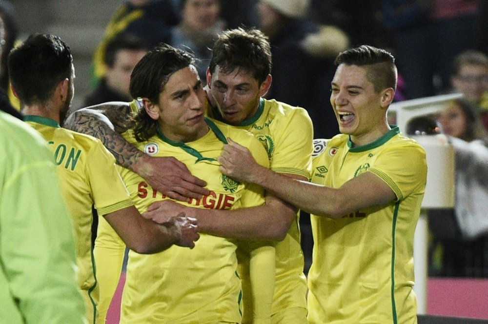 Les Nantais félicitent Alejandro Bedoya (2e d), face à Ajaccio, le 3 février 2016, à Nantes