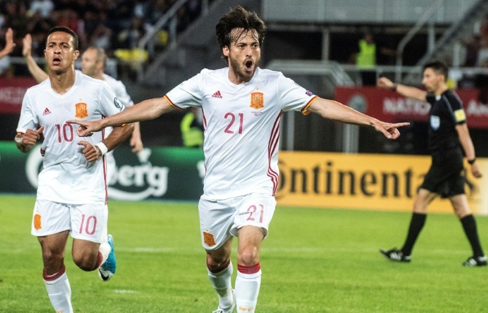 David Silva a lancé la 'Roja' face à la Macédoine, en match qualificatif pour le Mondial-2018. AFP