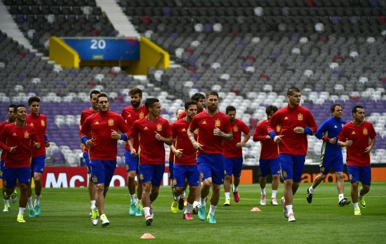 Les joueurs espagnols à lentraînement, le 12 juin 2016 à Toulouse