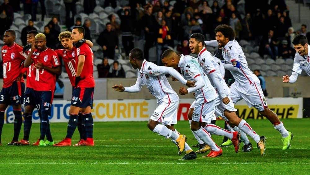 Les Niçois exultent après leur qualification en quart de finale de la Coupe de la Ligue. AFP