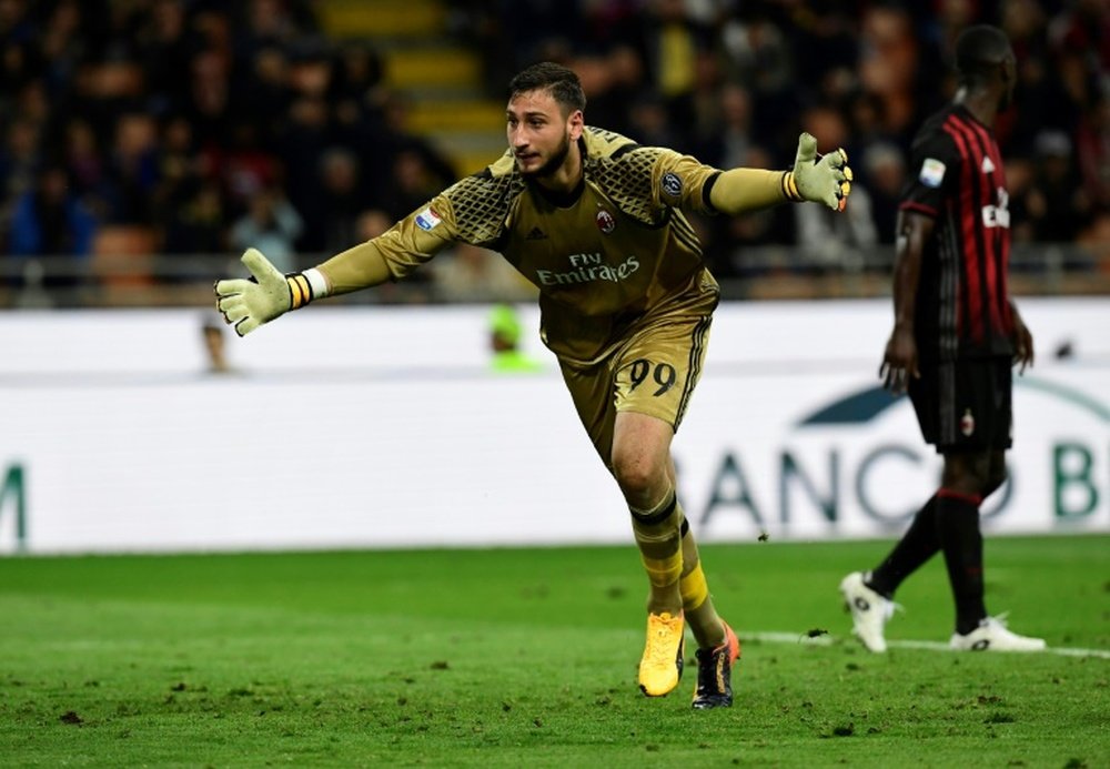 Le gardien de l'AC Milan Gianluigi Donnarumma lors d'un match contre la Roma. AFP