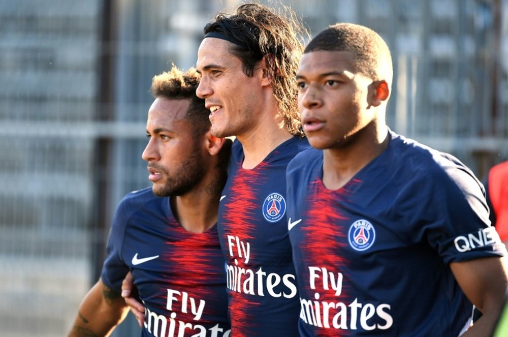 Kylian Mbappé (d), Edinson Cavani (c) et Neymar. AFP