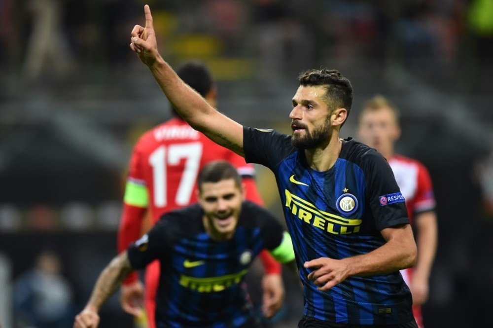 Antonio Candreva, auteur du but de l'Inter face à Southampton, le 20 octobre à San Siro. AFP