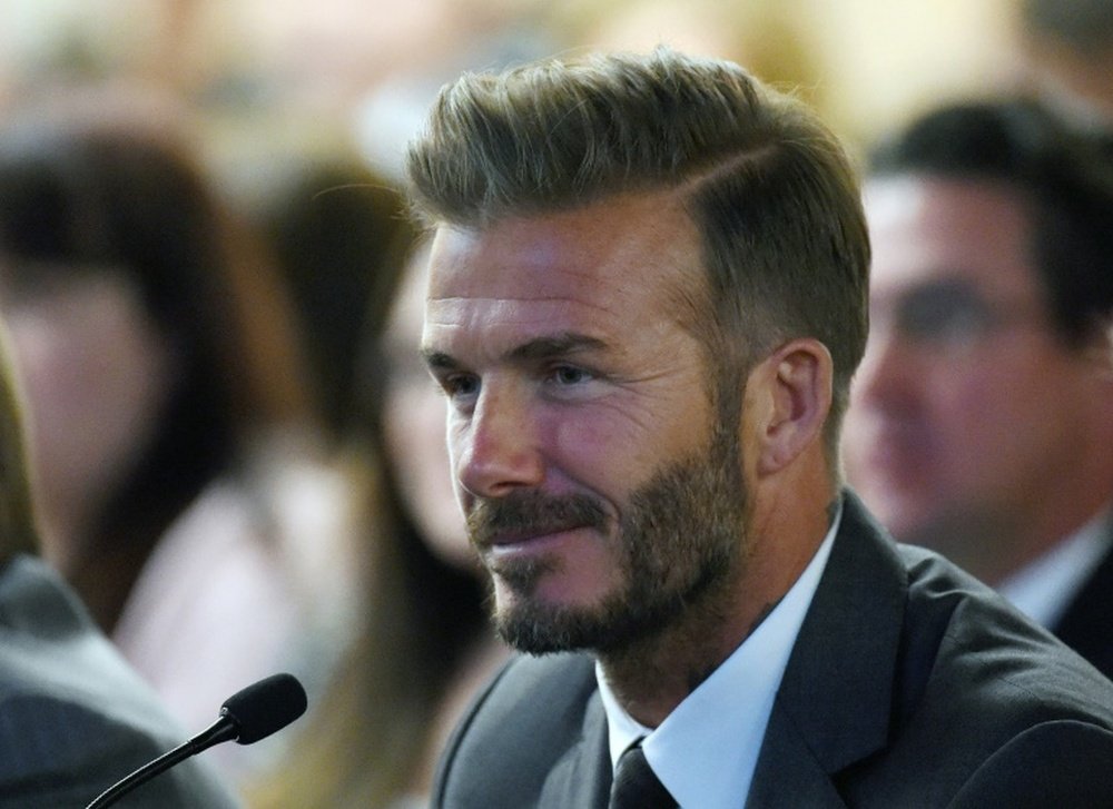 L'ex-vedette du foot anglais David Beckham lors d'une réunion avec des partenaires à son projet. AFP