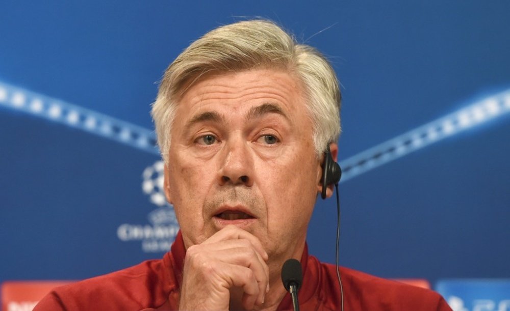 Carlo Ancelotti, lors de la conférence de presse avant le match Bayern Munich - PSV Eindhoven. AFP