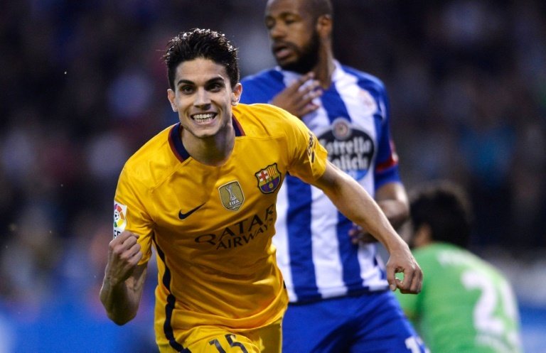 Marc Bartra sous le maillot de Barcelone lors du match de Liga face au Deportivo La Corogne au stade du Riazor, le 20 avril 2016