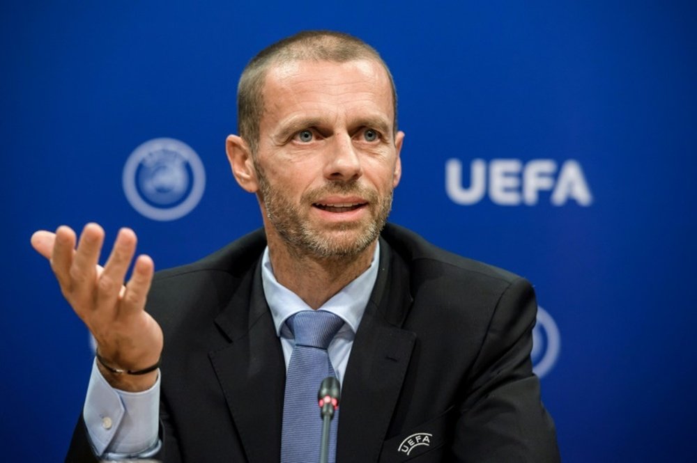 Le président de l'UEFA, le Slovène Aleksander Ceferin en conférence de presse. AFP