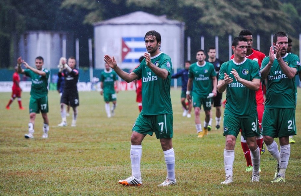 Le New York Cosmos, dans lequel évoluait Raul (N.7), lors dun match amical à Cuba, le 2 juin 2015 à La Havane
