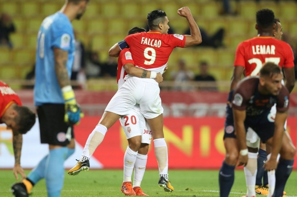 Radamel Falcao a marqué son 12e but en Ligue 1 contre Montpellier à Louis-II. AFP
