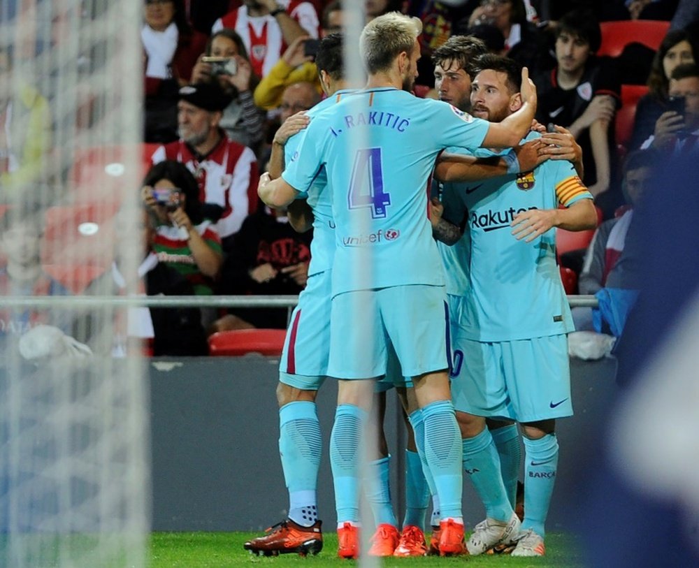 L'attaquant vedette Lionel Messi ouvre le score pour le Barça face à l'Athletic Bilbao. AFP