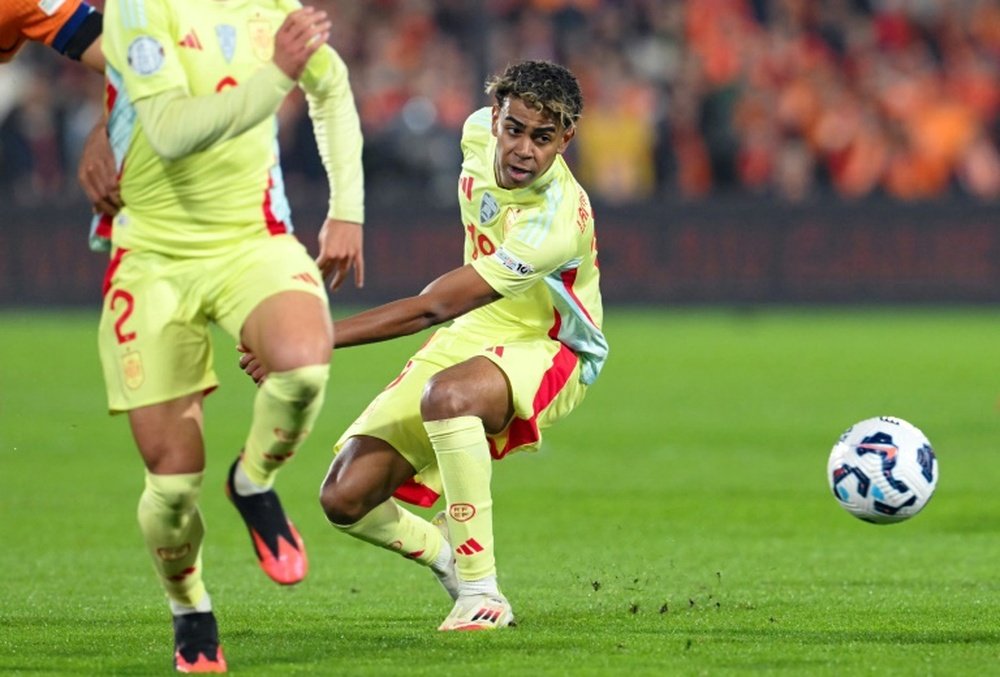 Lamine Yamal fires back at criticism from Rafael van der Vaart. AFP