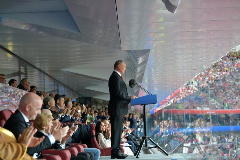 Le président russe Vladimir Poutine fait sa déclaration d'ouverture de la CDM. AFP