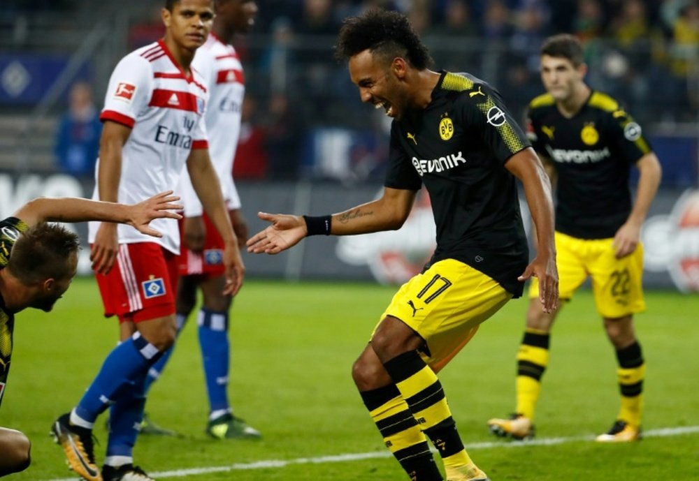 L'attaquant de Dortmund Pierre-Emerick Aubameyang, heureux après avoir inscrit un but. AFP
