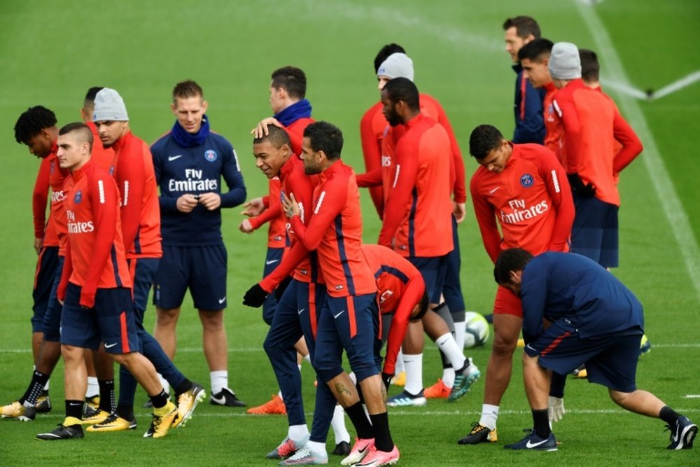 PSG players were given a fright as a Zombie jumped out from behind them. AFP