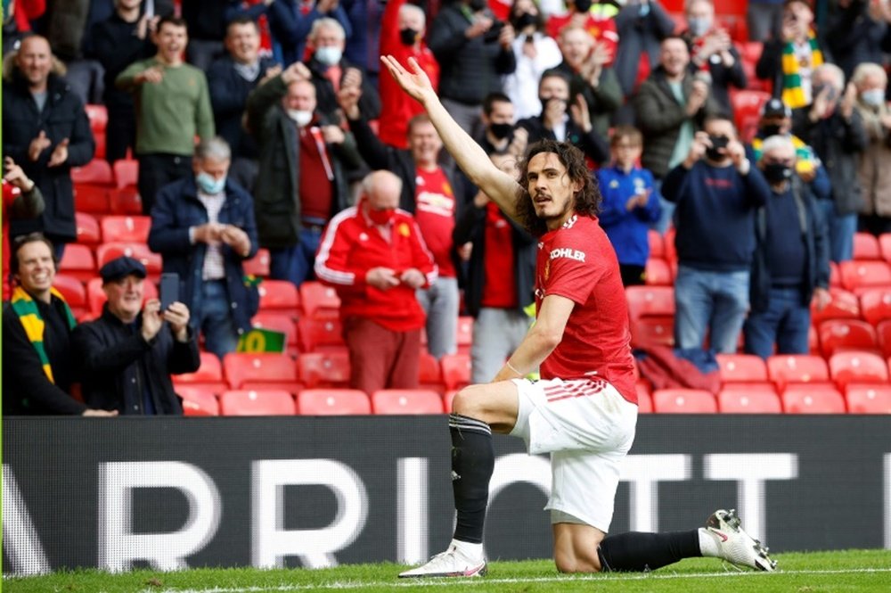 La joie de l'attaquant uruguayen de Manchester United, Edinson Cavani. AFP