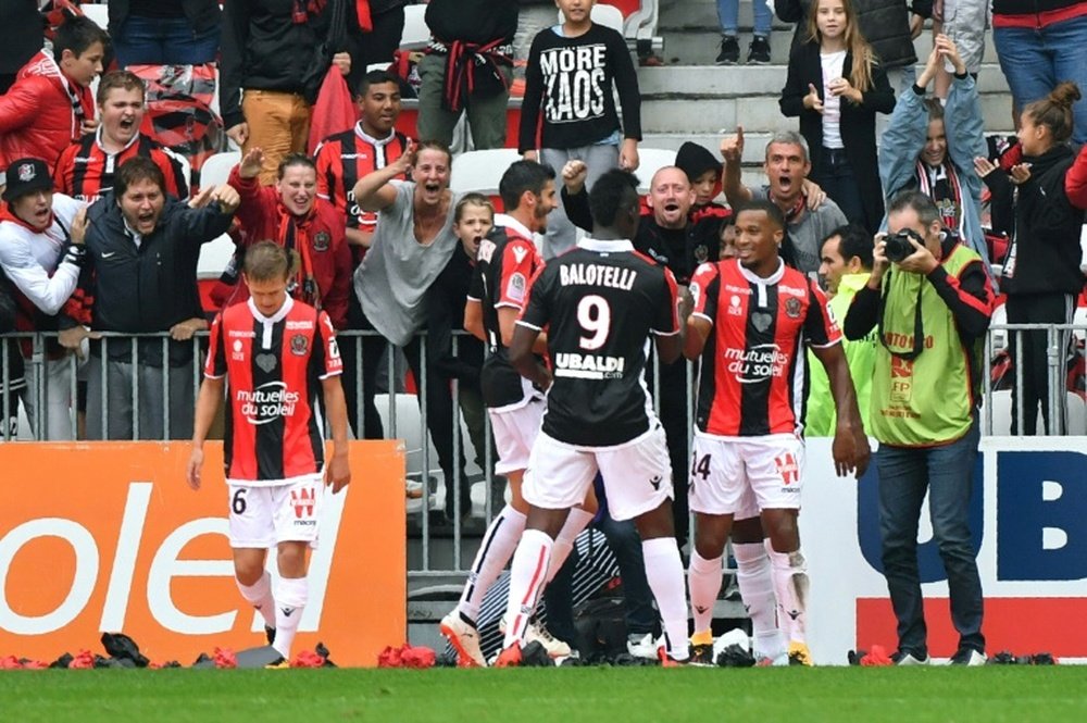 Plea and Balotelli both scored in Nice's 4-0 thrashing of Monaco on Saturday. AFP