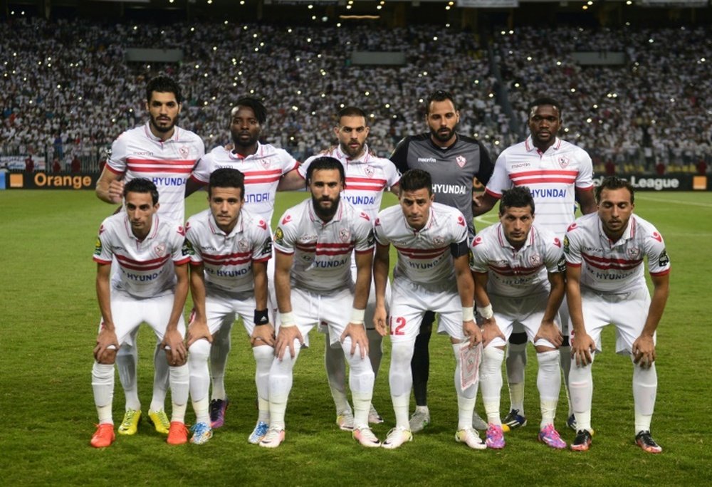 L'équipe de Zamalek, une des équipes cairotes, avant la finale de la CAF au stade Borg el-Arab. AFP