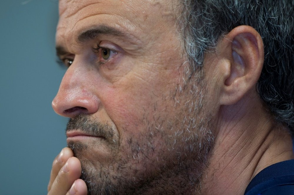 L'entraîneur du Barça Luis Enrique en conférence de presse à Sant Joan Despí. AFP