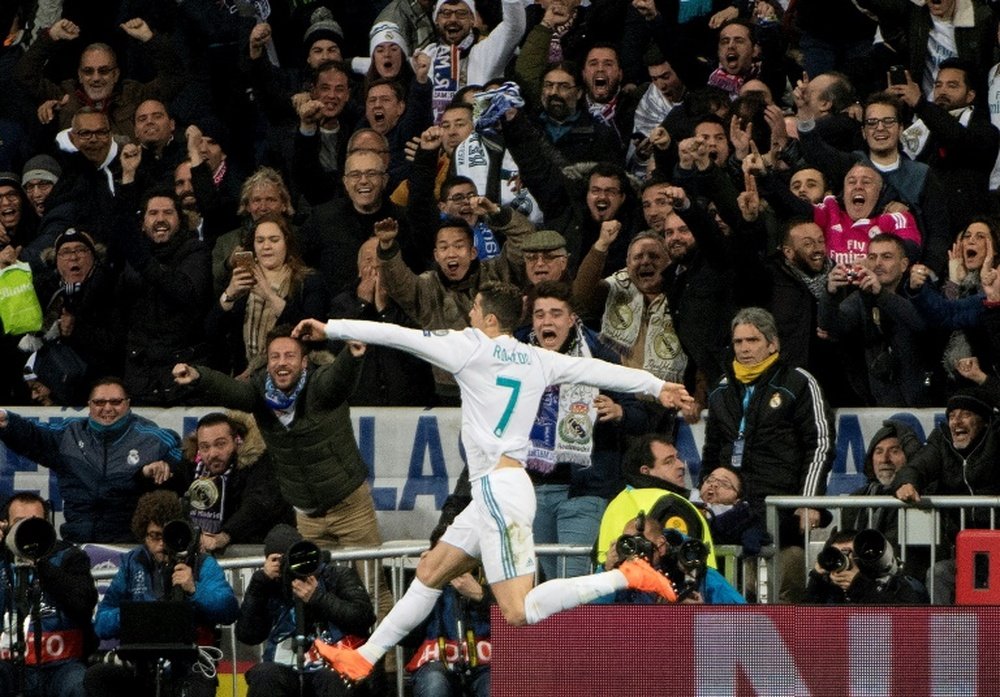 L'attaquant du Real Madrid Cristiano Ronaldo exulte après un but contre le PSG. AFP