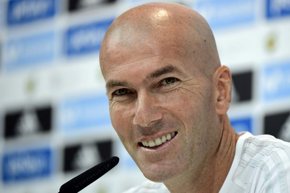 L'entraîneur du Real Madrid Zinédine Zidane en conférence de presse, le 12 août 2017 à Madrid. AFP