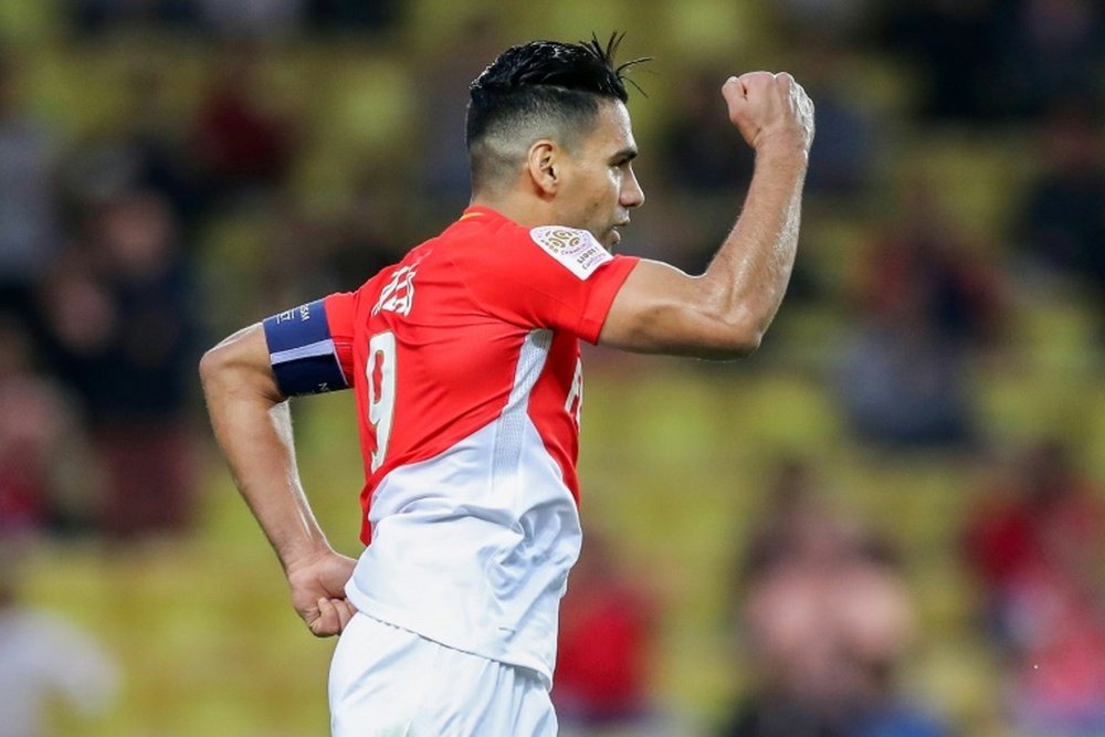 L'attaquant Radamel Falcao inscrit le second but pour Monaco contre Caen à Louis II. AFP