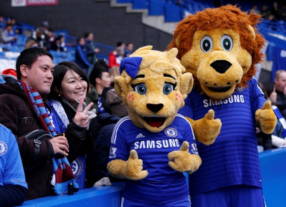 Lion mascots at Stamford Bridge, which is of course home of the 'Blues'. AFP