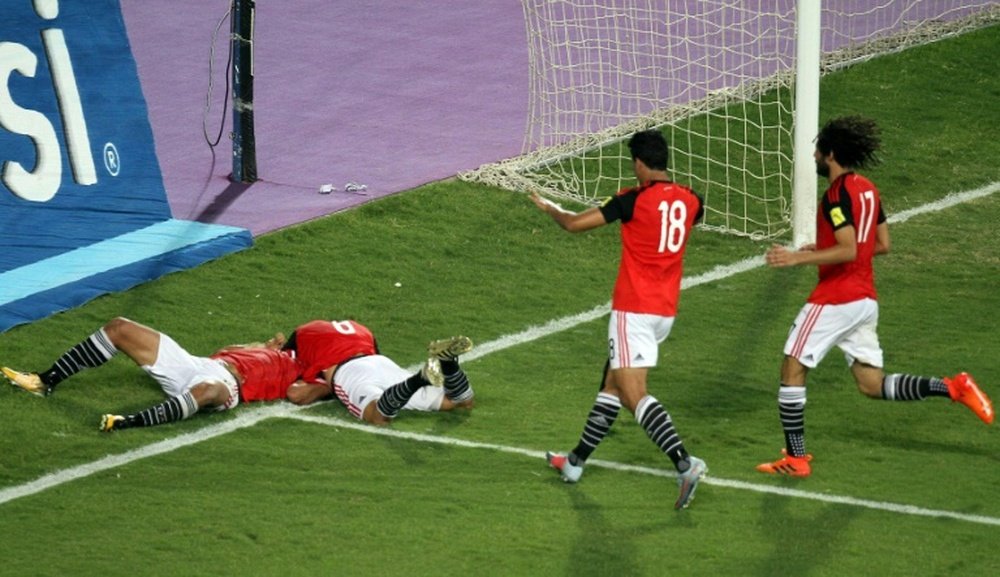 Les Égyptiens fêtent leur qualification pour le Mondial-2018 après leur succès contre le Congo. AFP