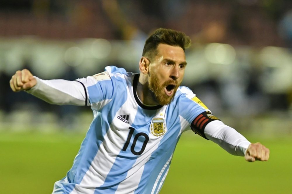 L'Argentin Lionel Messi auteur d'un triplé face à l'Equateur en qualif pour le Mondial-2018, le 10 octobre 2017 à Quito