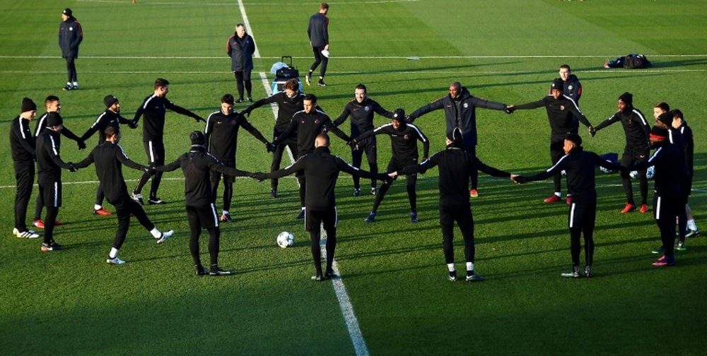 Les joueurs du PSG participent à une séance d'entraînement  à la veille daffronter Ludogorets. AFP