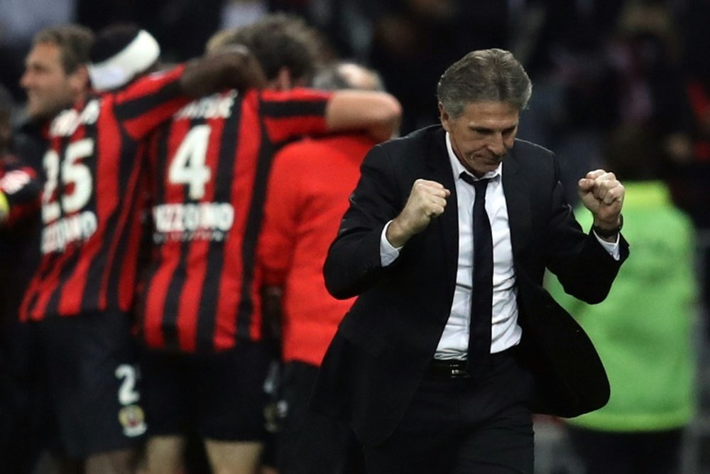 Claude Puel, alors entraîneur de Nice, le 7 mai 2016 à l'Allianz Riviera contre Saint-Etienne. AFP