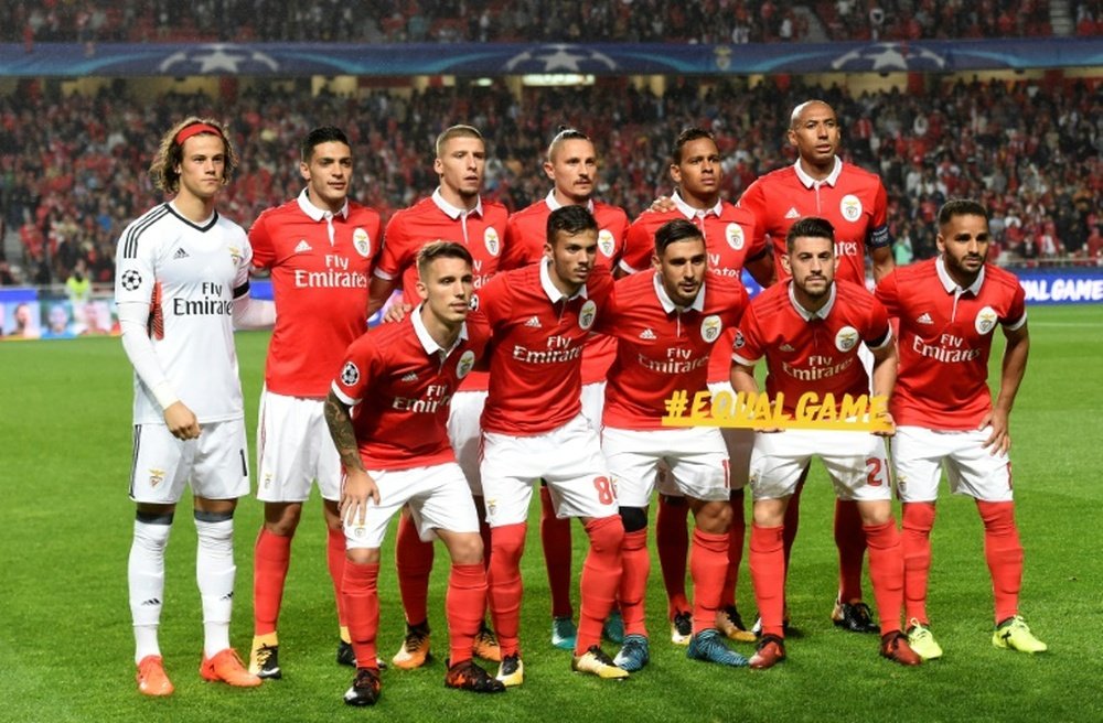 L'équipe de Benfica alignée contre Manchester United en Ligue des champions. AFP