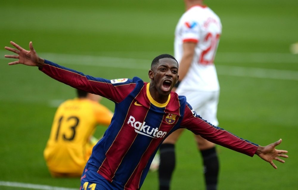 Ousmane Dembele scored in Barca's 0-2 win at Sevilla. AFP