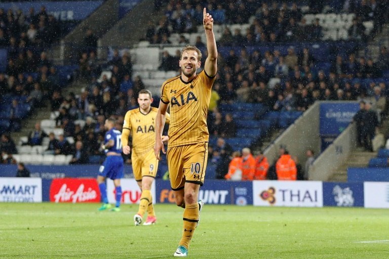 L'attaquant Harry Kane, auteur d'un quadruplé avec Tottenham sur la pelouse de Leicester City