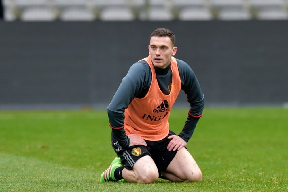 Thomas Vermaelen à l'entraînement de l'équipe de Belgique à Bruxelles, le 24 mars 2016. AFP