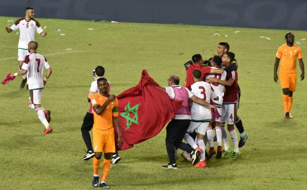Les joueurs marocains en liesse après leur qualification pour le Mondial. AFP